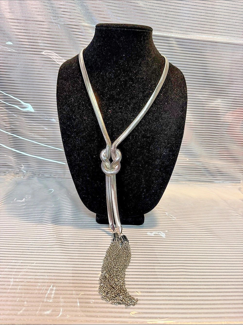 Silver Tone Tassel Statement Necklace